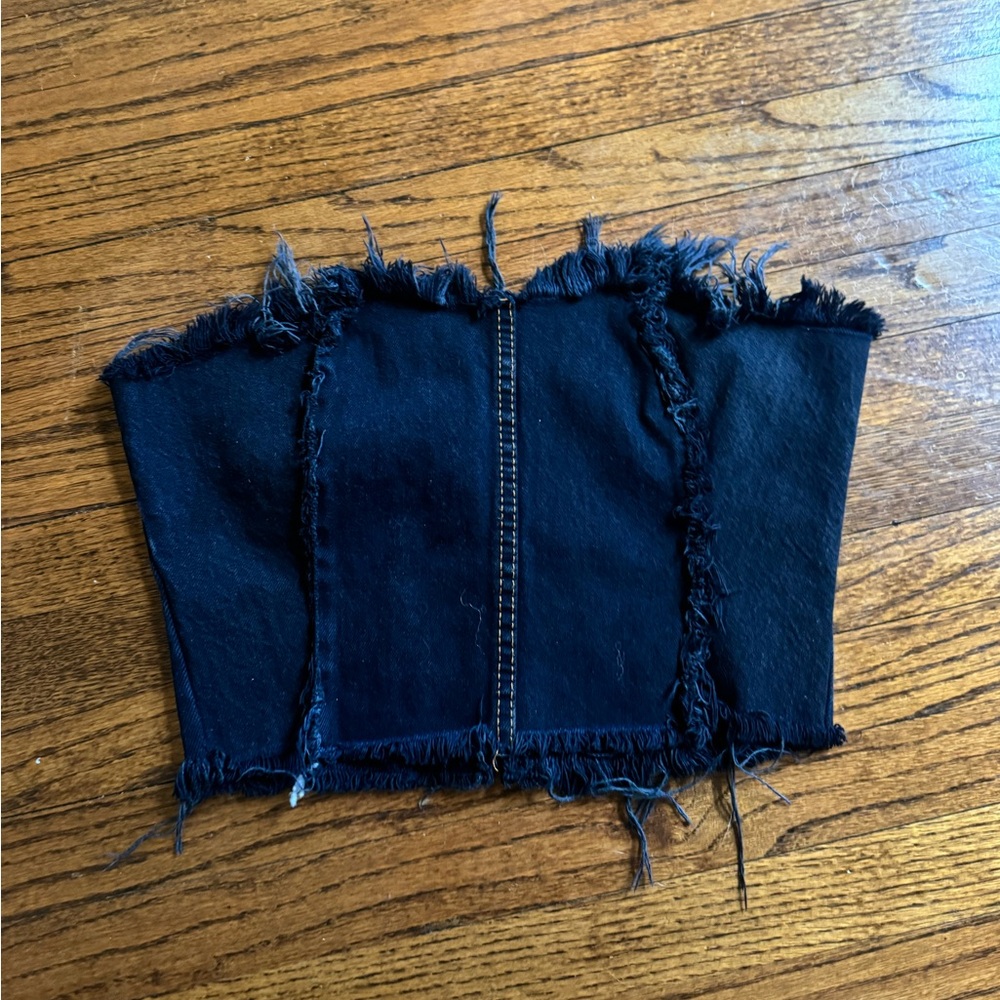 Nasty Gal Black Denim Frayed Top